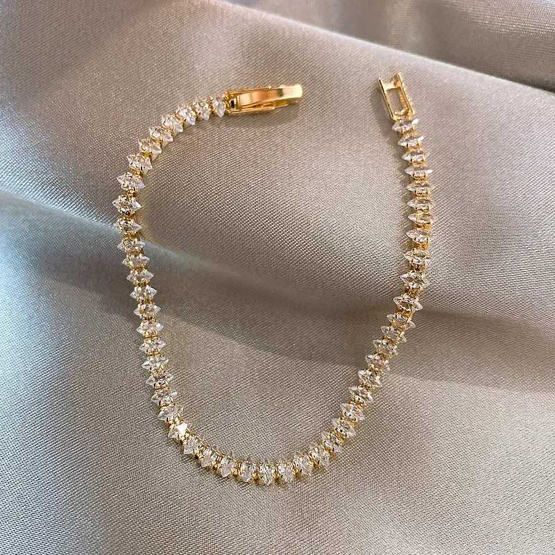 Luxury Roman Crystal Geometric Chain Bracelets for Women Trendy Goth Full Rhinestone Marquise Charm Tennis Bracelet Wedding Jewelry XJ250707