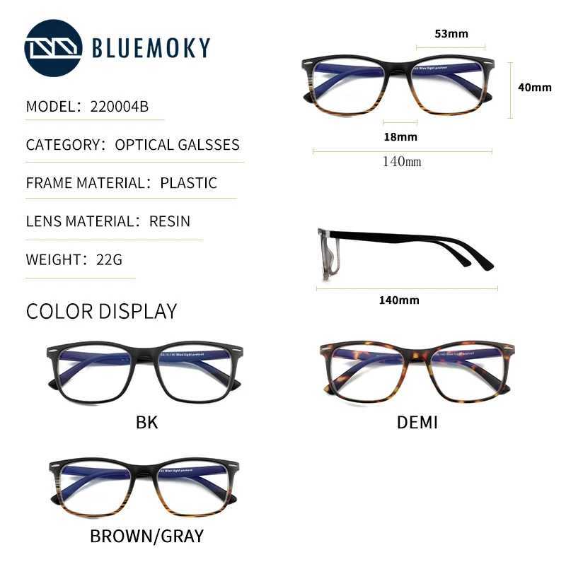 BLUEMOKY Vintage Men Prescription Eyewear Square Anti Blue Light Myopia Optical Glasses Progressive Eye Glasses W250513