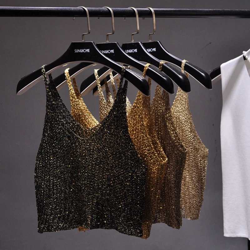 Sparkling Sequins Half Waist Render Knitwear Hollow-out Is Sexy Waist Condole Top Cropped Sexy Streetwear Woman Tops Summer M250513