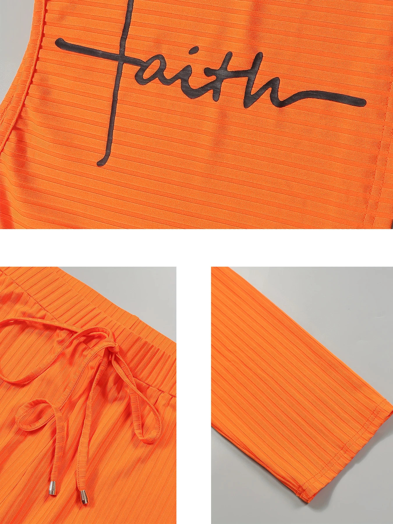 Large orange patch casual print Uneck long sleeved twopiece set suitable for women 250427