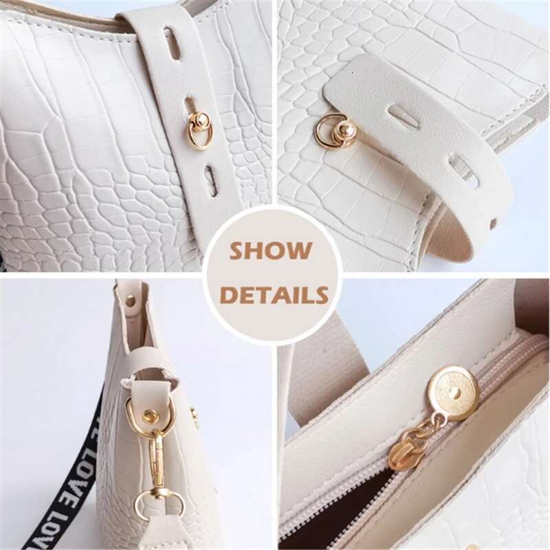 New Fashion Crocodile Crossbody Printed Ribbon Shoulder Strap Bucket High Capacity Women's Bag