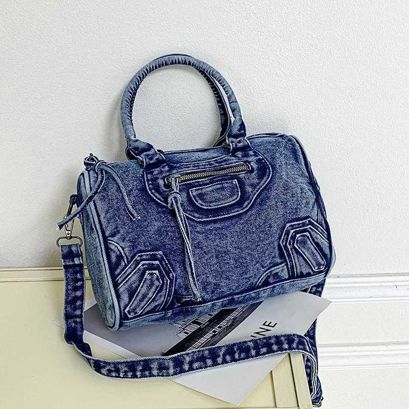Brand Boston Bag Handbag Large Capacity Tote bag women Retro Jeans Bag For Women Moto Style Denim Crossbody Bags TravelW250513