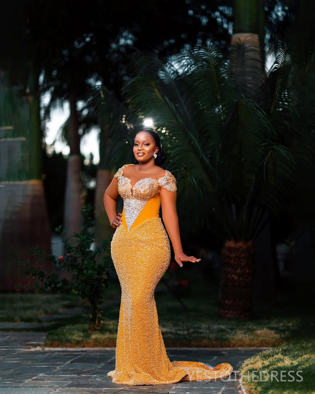 2025 Plus Size Aso Ebi Prom Dress Mermaid Prom Dresses Evening Formal Gowns Sheer Neck Long Sleeves Pearls Bead Lace Birthday Dress Second Reception G
