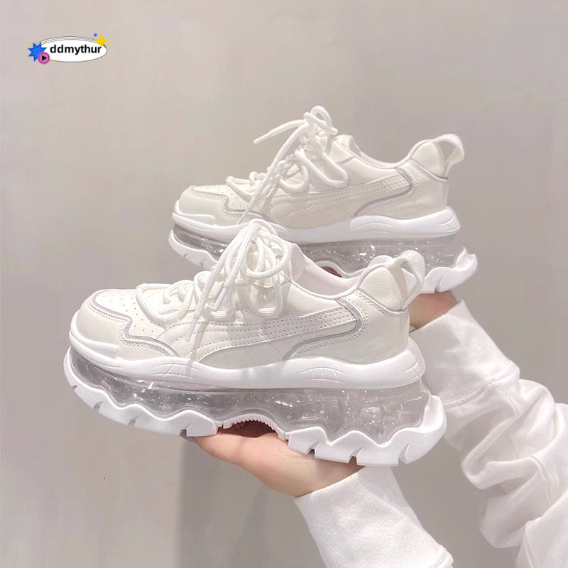 European style real soft leather dad for women in spring 2025, new thick soled height increasing versatile sports running and casual women's shoe