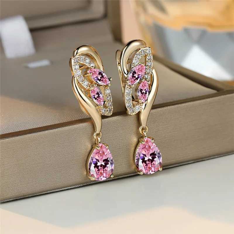 Cute Female Green Zircon Stone Earrings Luxury Gold Color Wedding Jewelry For Women Y250510