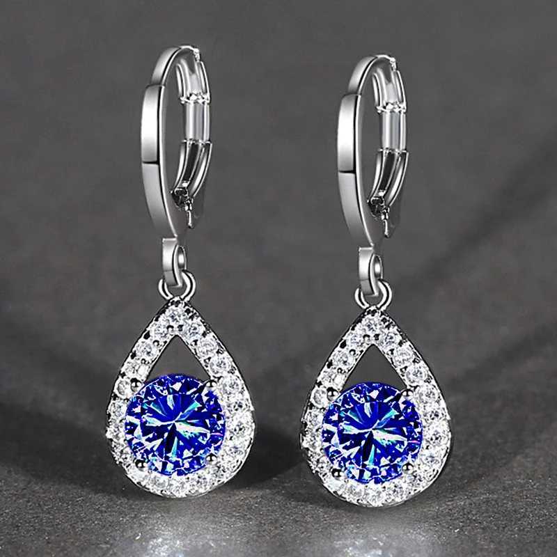 Huitan White/Blue/Green/Red CZ Dangle Earrings Women Fashion Pear Shape Charm Silver Color Simple Stylish Female Ear Jewelry Y250510