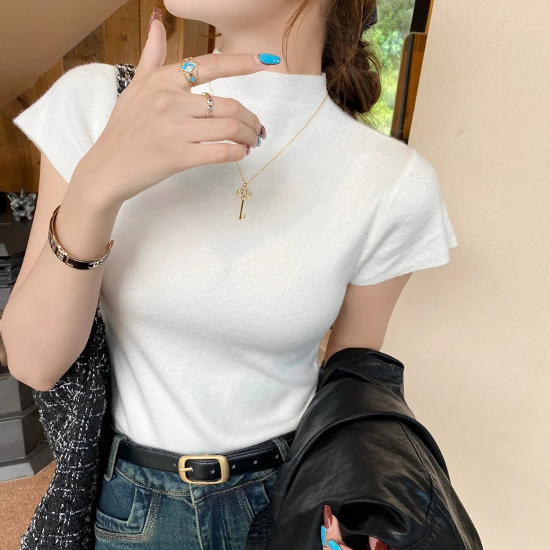 Women Summer Sexy Turtleneck Sleeveless TShirts Tops Solid Slim Fit Pullovers Causal Tees Shirts Female Streetwear Basics 250513