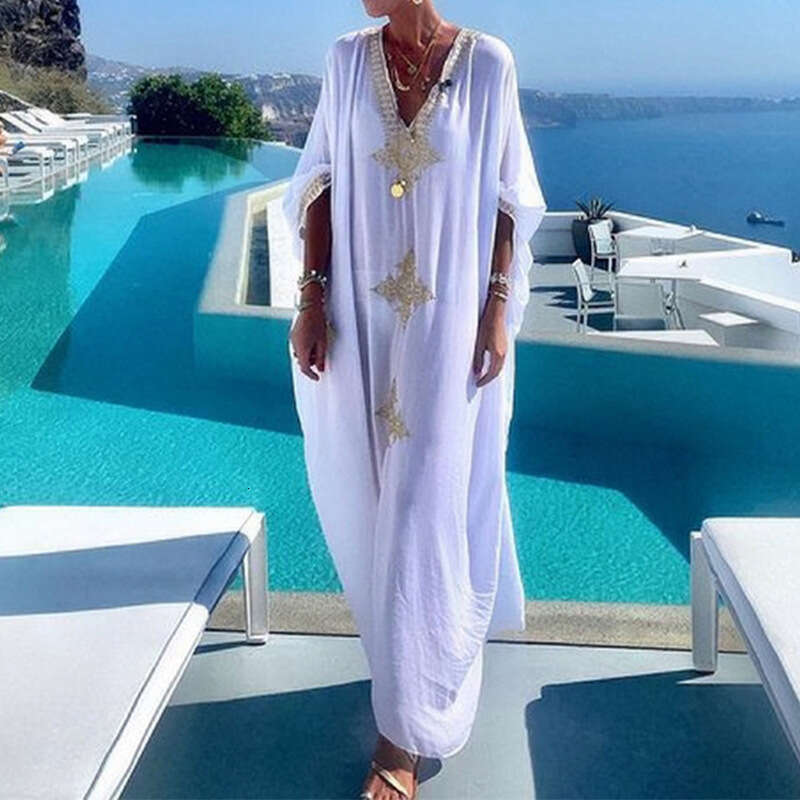 European and American Summer Cotton Gold Embroidered Robe Vacation Comfortable Loose Beach Hoodie 2025 New Casual Versatile Fashion Clothing