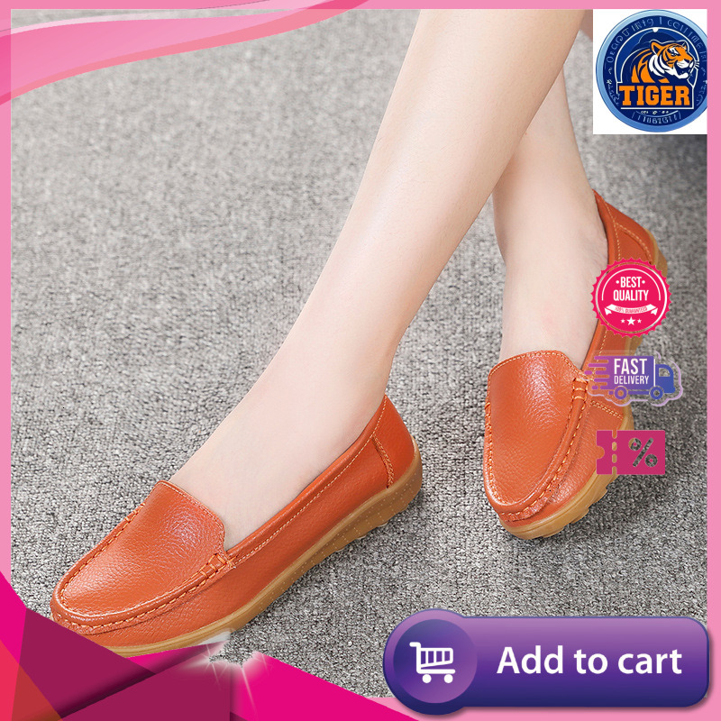 Ddmytiger Genuine Leather Bean Soft Soled Mom S Women Casual Flat Shoes Cow Tendon Soles One Foot Pedal Middle Aged And Elderly Single Outdoor Shoes