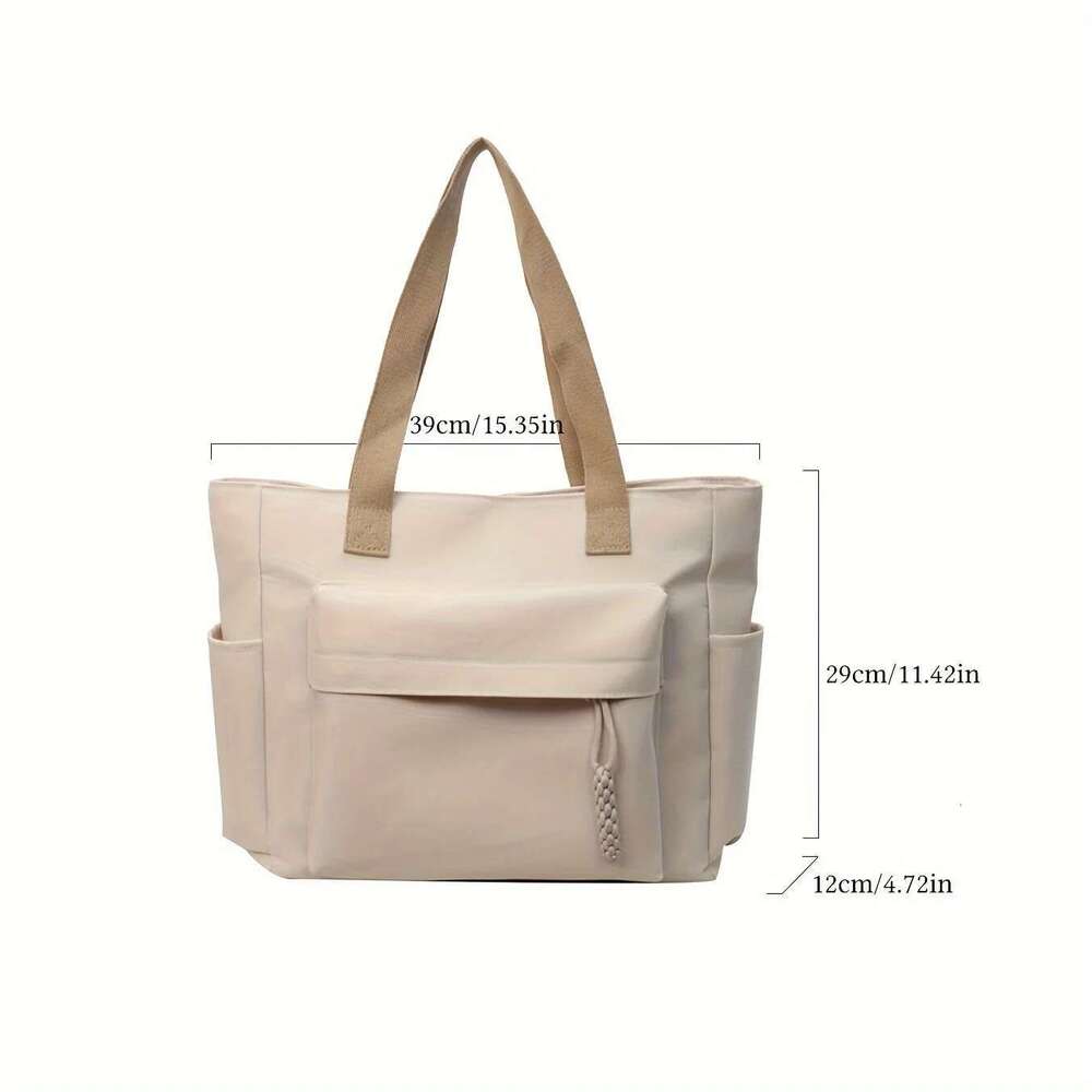 Nylon Tote With Multiple Pocket Lightweight Foldable Design For Office Commute Shopping Fiess Storage Handbag Shoulder Bag