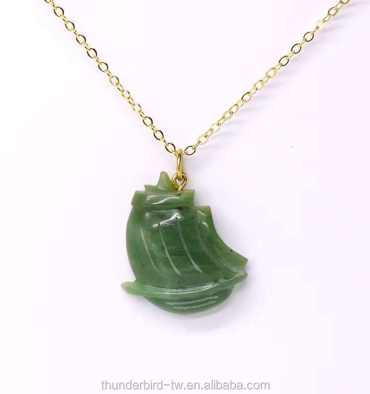 Sailboat Charm Natural Soft Jade Alloy Pendant Necklace