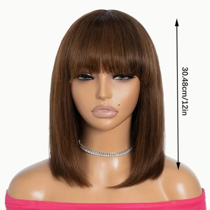 Heat Resistant Synthetic Wigs for Daily Wear: Sleek Short Bob with Fringe