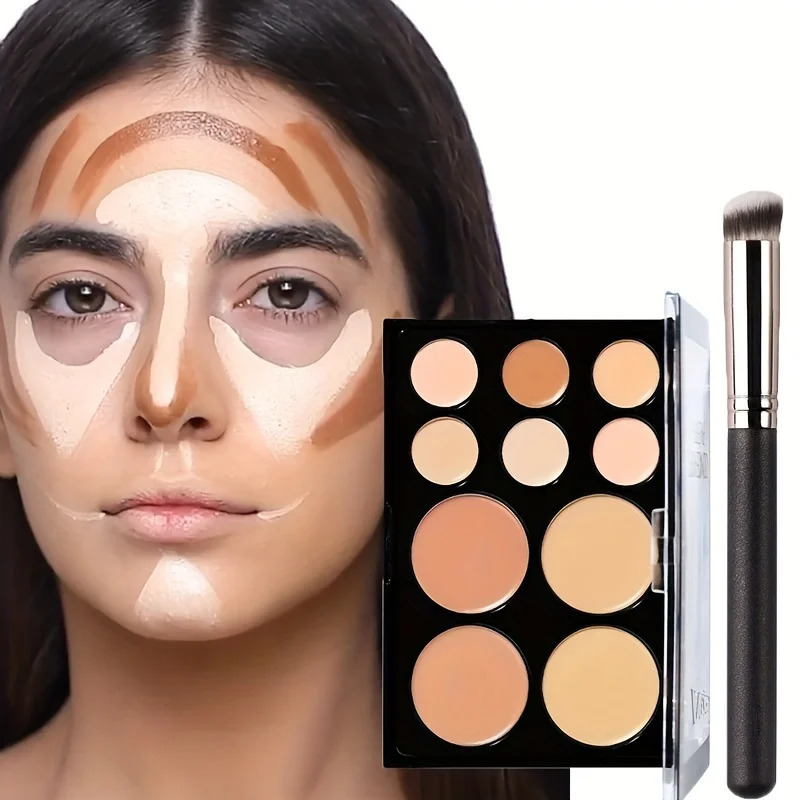 2pcs Concealer Palette with Brush Set Silky Texture High-Coverage Concealer Face Contour Palette Set 250512