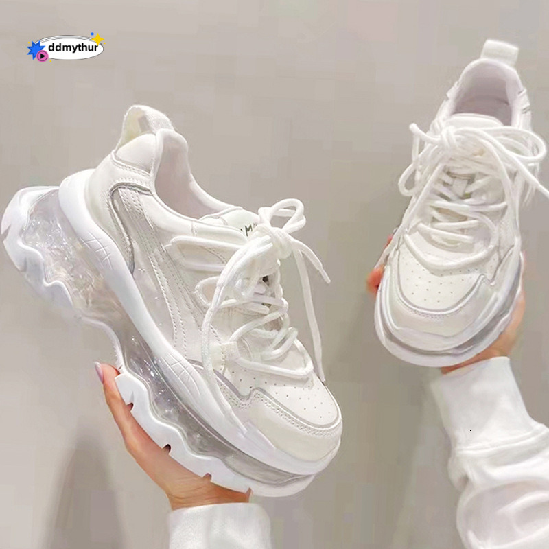 European style real soft leather dad for women in spring 2025, new thick soled height increasing versatile sports running and casual women's shoe
