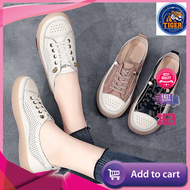 Ddmytiger Women Flat Summer Breathable Cutout Casual Ladies Soft Bottom Genuine Leather Flats White Shoes Woman Outdoor Shoes