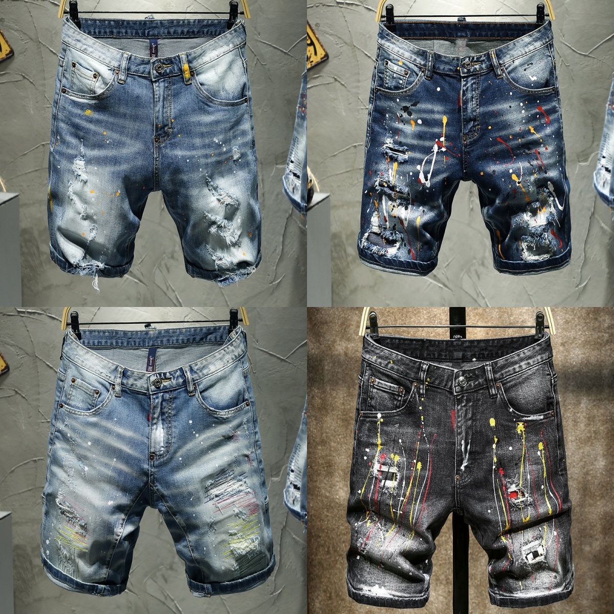 Desinger Men Vintage Ripped Short Jeans Streetwear Hole Slim Denim Shorts Male Clothes