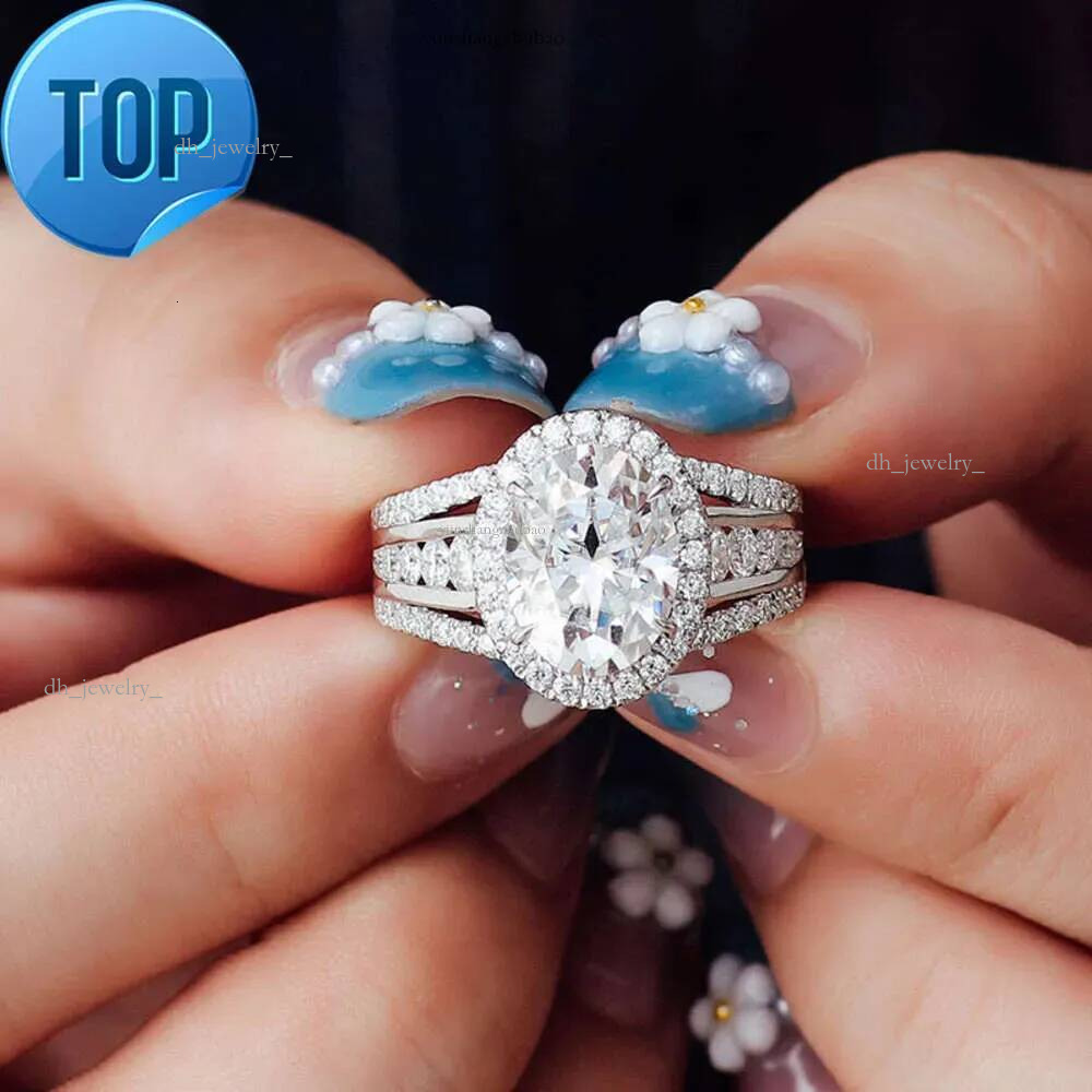 Oval Shape Cluster Dia Moissanite VVS DEF Wedding Rings With 3 rows Paved stones Sier 10K 14K Gold Engagement ring