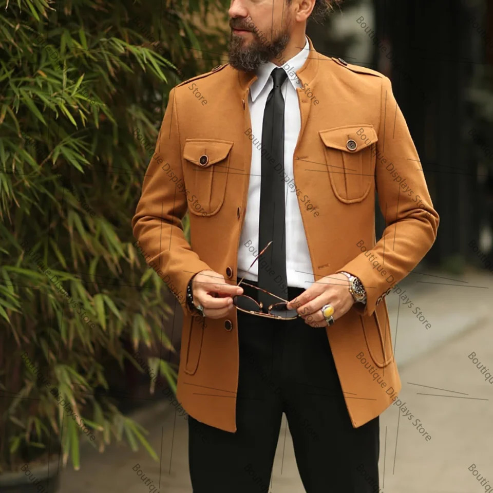 Orange Blazer Single Breasted Men Suit Two PiecesJacketBlack Pants Lapel Outfits Casual Party Prom Wedding Set 250506