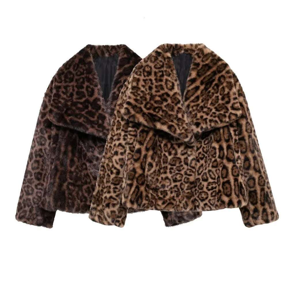 Zach Ailsa Women's Animal Pattern Printed Short Hairy Autumn/Winter Collar Long Sleeve Loose Warm Coat