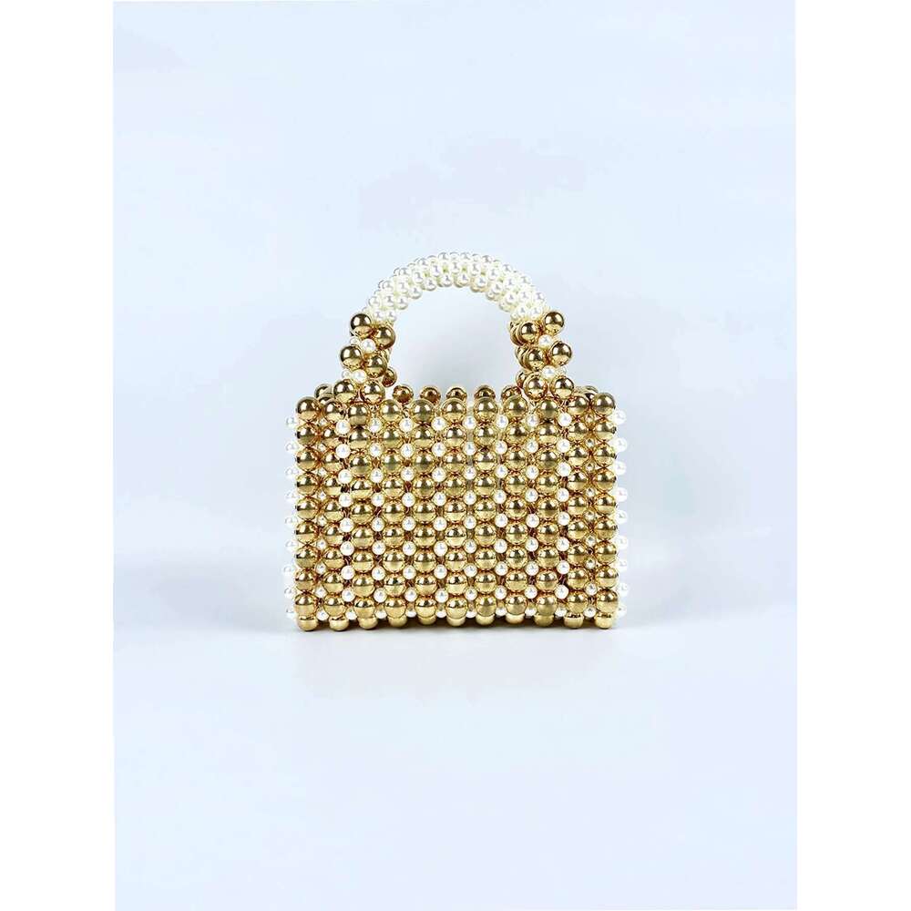 Advanced Mobile Phone With Gold Round Beads, Acrylic Handheld Beaded Handmade Women's Bag, Fashionable Casual Dinner Bag