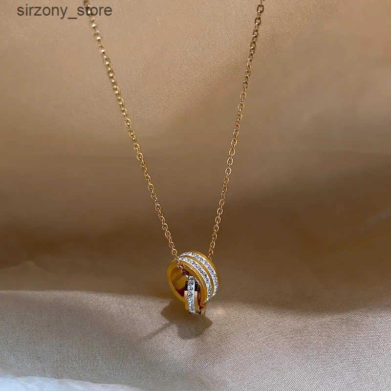 2025 Circle Buckle Inlaid Rhinestone Pendant Stainless Steel Gold Color Necklace Fashion Design Jewelry For Womens Accessories z2505138L3C