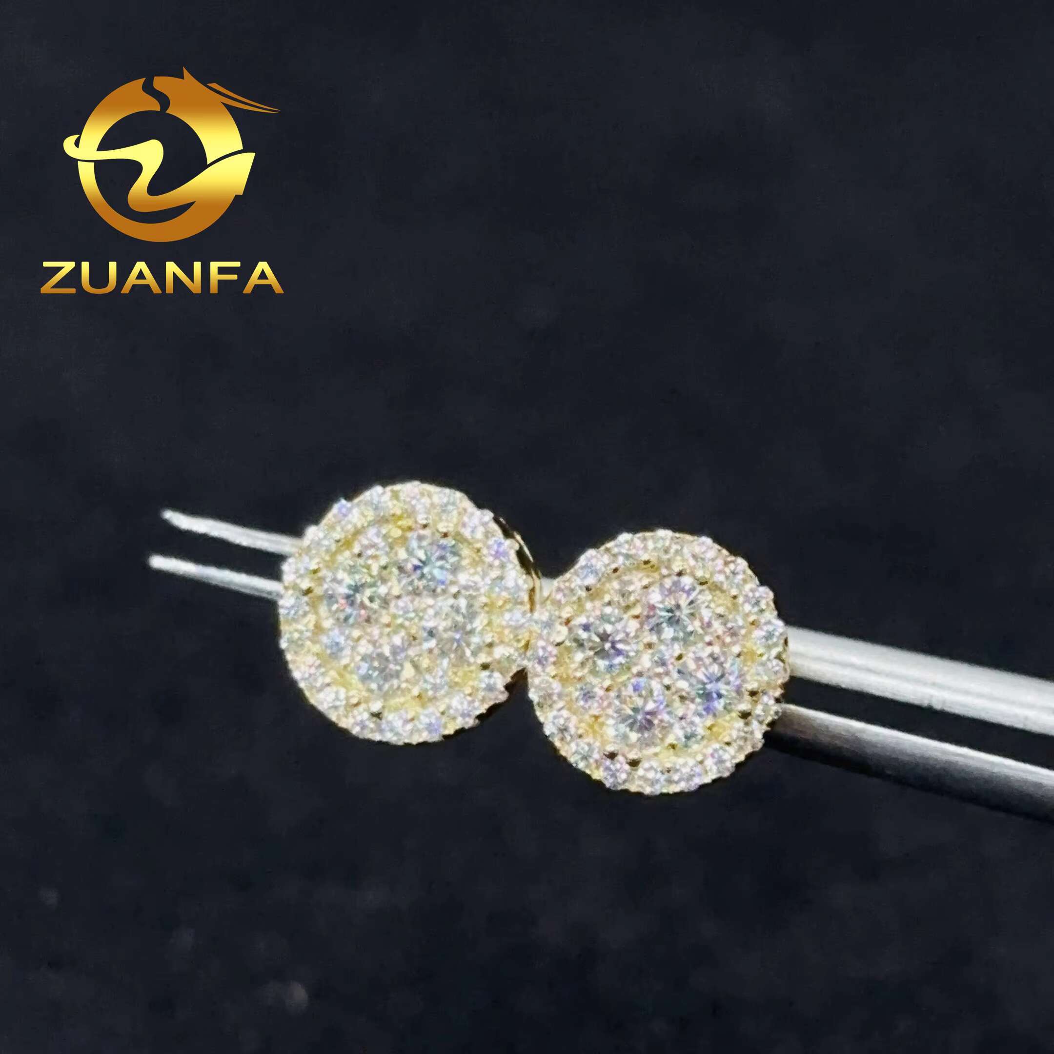 Zuanfa Jewelry Hiphop Earrings 4 Round Middle Moissnite Back Stud Earrings Women Men Silver Moissanite Rapper Earrings