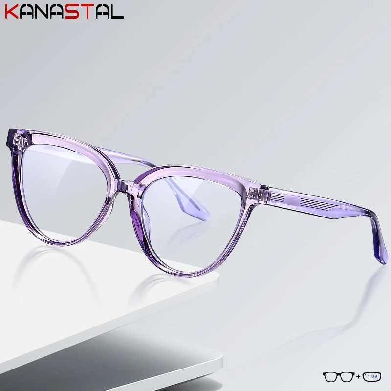 Women Blue Light Blocking Glasses CR39 Optic Lenses Prescription Myopia Reading Eyewear Computer TR90 Cat Eye Eyeglasses Frame W250513
