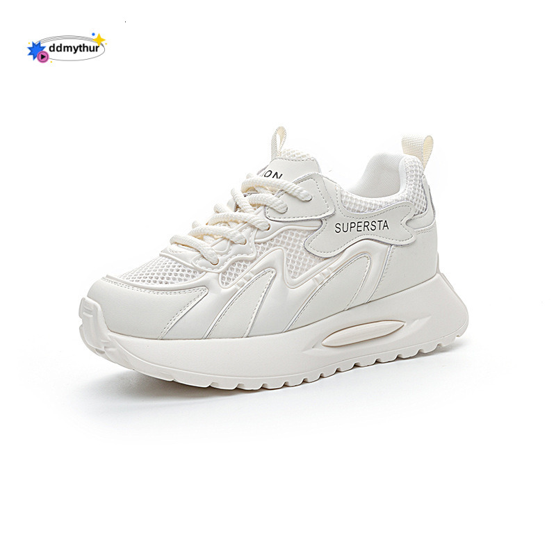 Real leather thick soled dad for women in the spring and summer of 2025 new style, internet celebrity mesh, breathable inner height increase, casual F