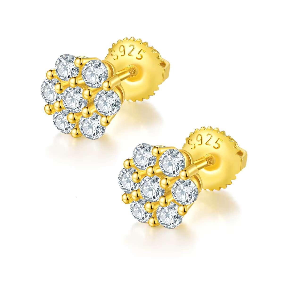 Factory Price 18K Gold Plated 925 Sterling Silver Moissanite Hip Hop Screw Back Earrings For Men