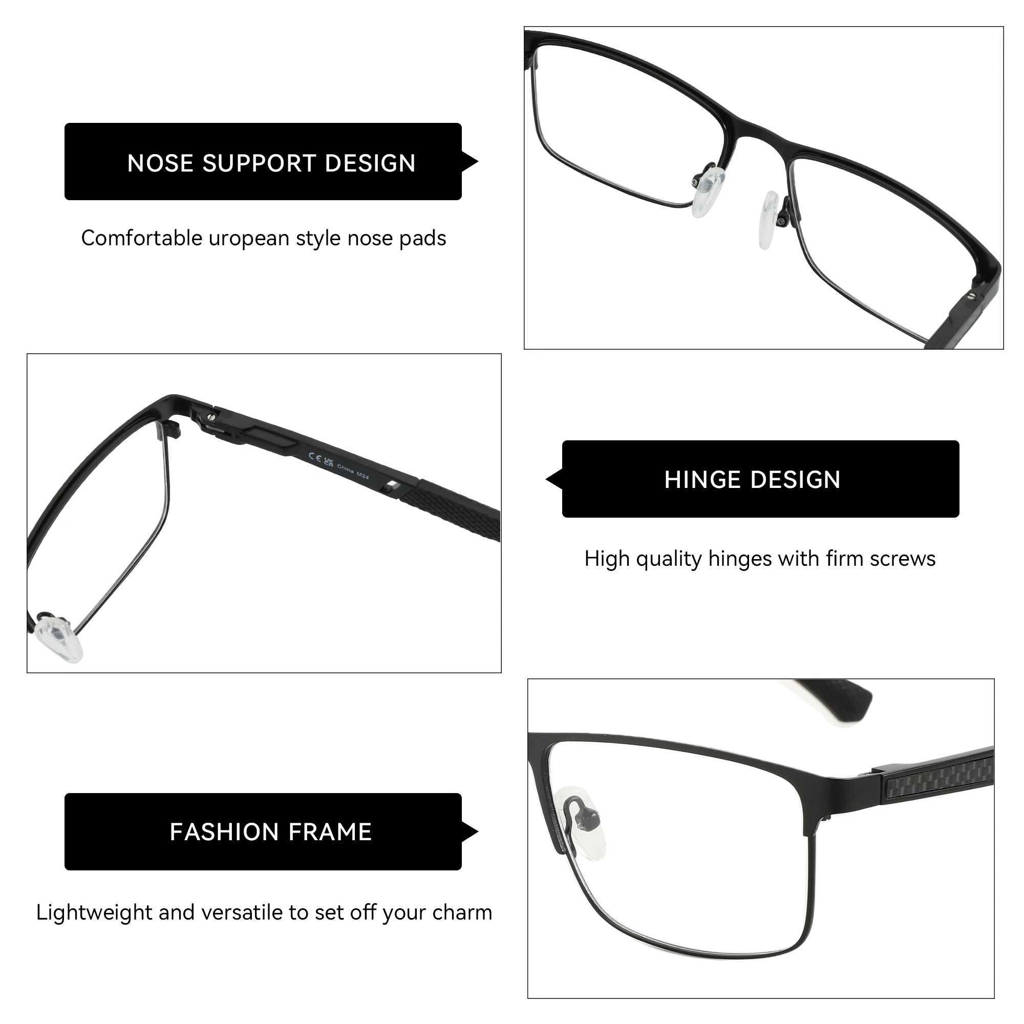 ZENOTTIC Fashion Square Prescription Progressive Glasses with Carbon Fiber spring leg for Men Myopia/Reading/Optical Eyewear W250513