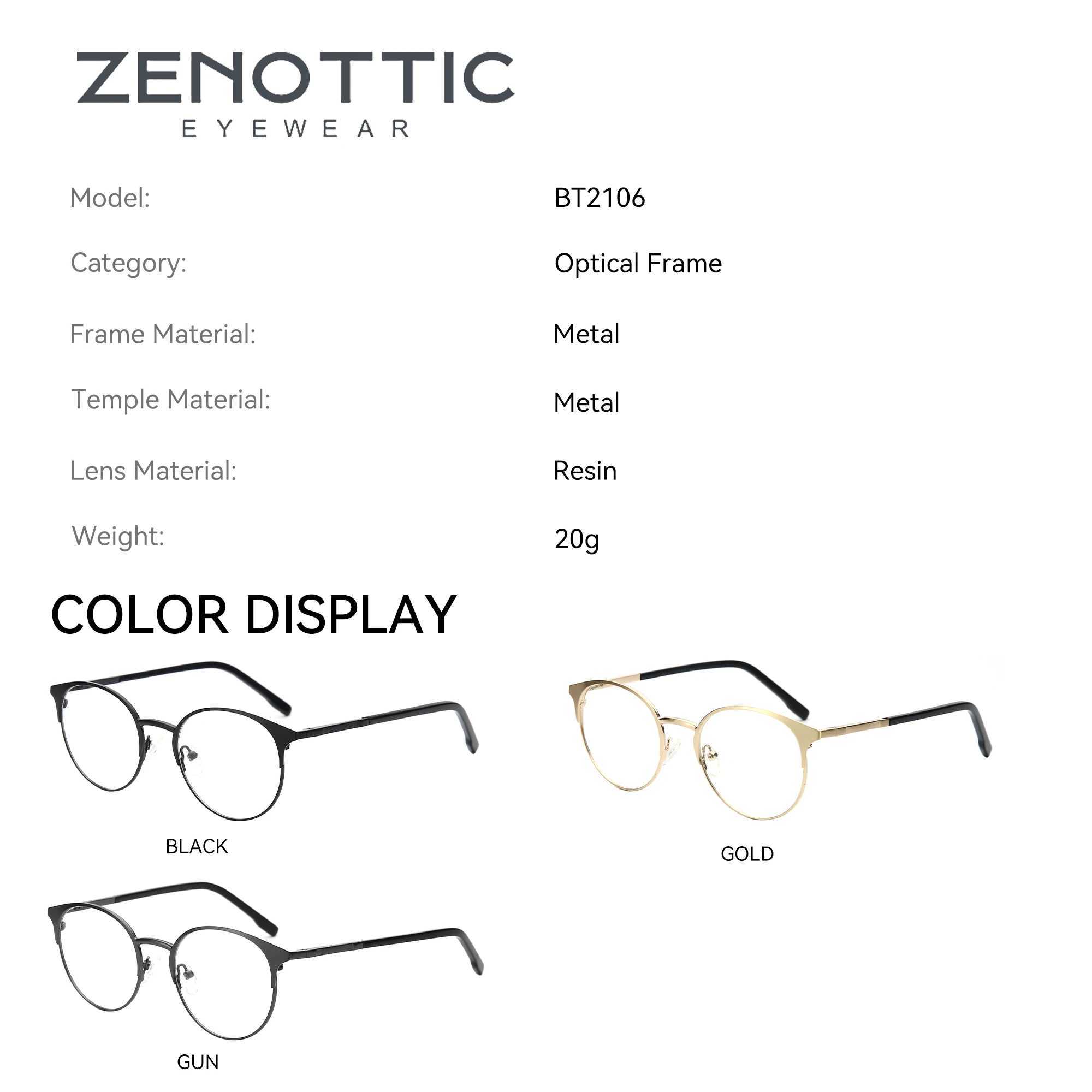 ZENOTTIC Fashion Metal Prescription Eyeglasses Men Glasses Women Myopia Hyperopia Progressive Anti-Blue Light W250513
