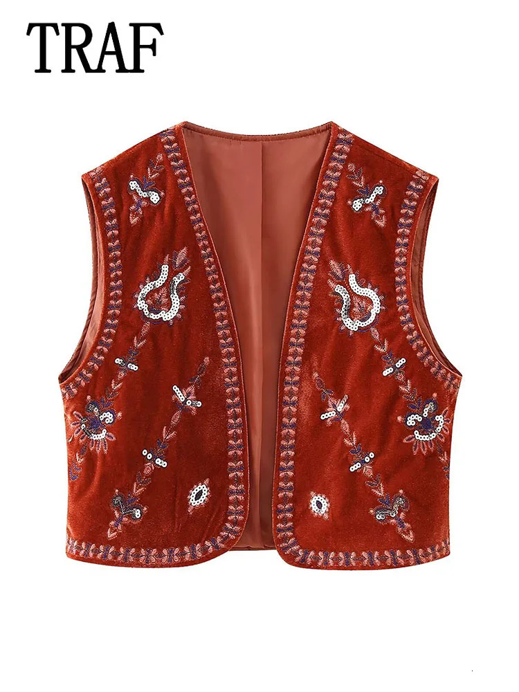 Women Streetwear Casual Waistcoat Top Fashion National Style Sleeveless Coat Vest Vintage Embroidered Vests 250506