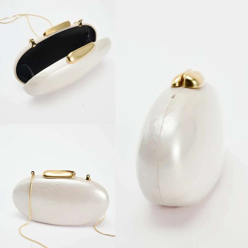 Egg shape Clutch Bag Acrylic women wedding evening party cute ivory pearl color purse handbag summer new