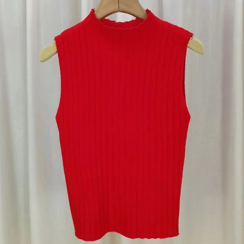 Black Tank Tops Women Sleeveless Knitted TShirts Crop Female Elastic Slim Vests Casual Summer Spring Pullover Camis 250513
