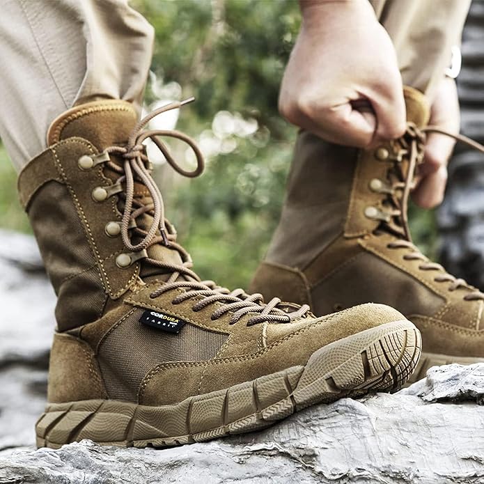Men's 8 inch Tactical Boots Outdoor Casual Lightweight Coyote Military Boots for Hiking Work Combat