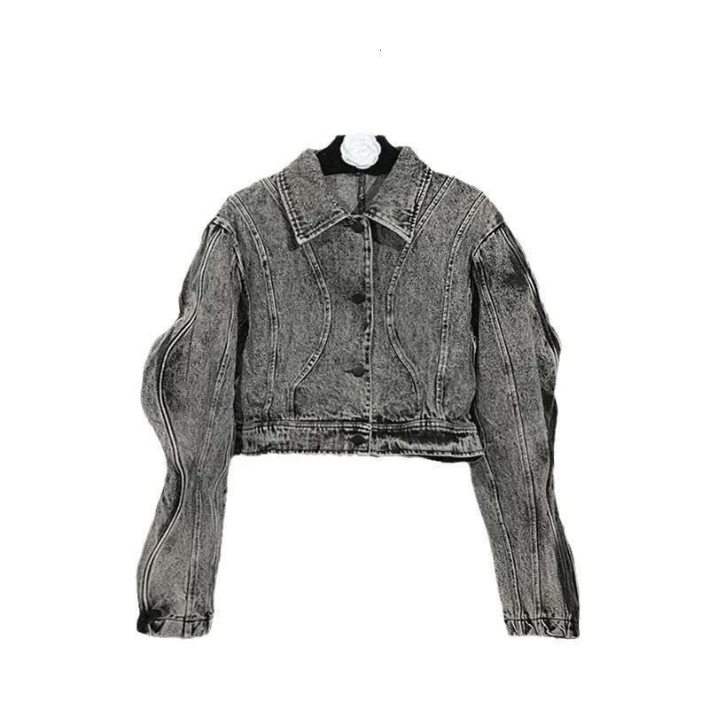 DEAT Fashion Trend Three-dimensional Line Denim Coats For Women High Street Lapel Long Sleeve Jacket Female Spring New 11P038