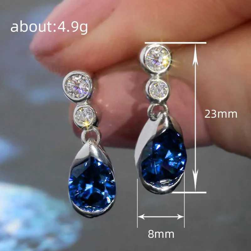925 Sterling Silver Female Dangle Earrings with Waterdrop Blue Cubic Zirconia Simple Elegant Accessories Women Fashion Jewelry Y250510