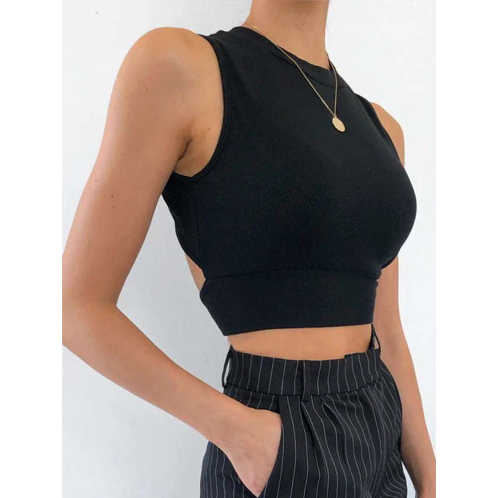 Sexy Backless Women Tank Bandage Slim Crop Summer 2025 Casual Streetwear Tops Solid Cotton Soft Criss Cross Top