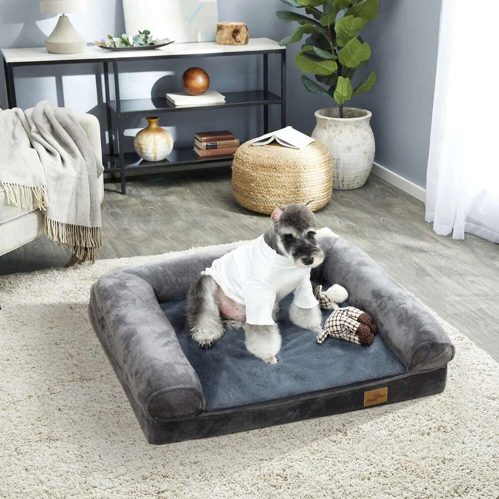 Extra Large Cozy Sofa-type Dog Sponge Foam Base Pet Crate Bed Couch Bedding with Bolster, Waterproof Cover