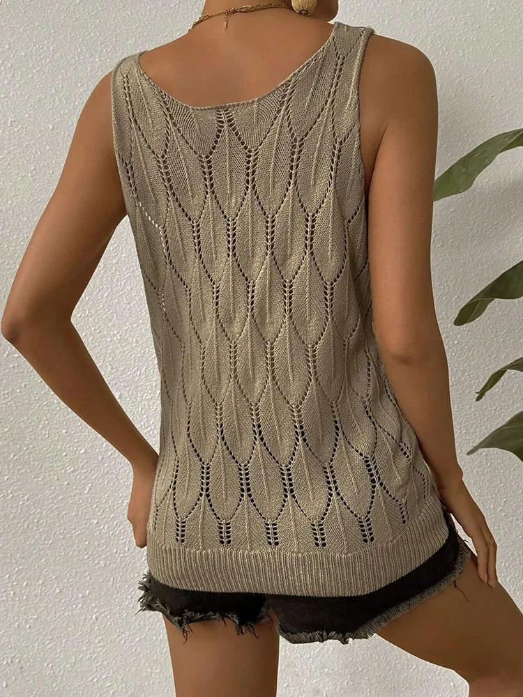 Elegant top womens hollow knit sweater large Vneck vest 250506