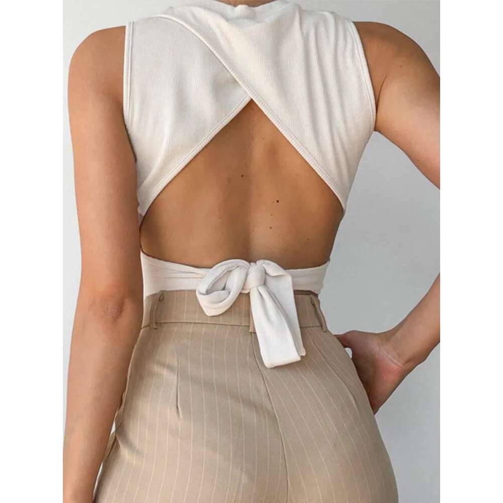 Sexy Backless Women Tank Bandage Slim Crop Summer 2025 Casual Streetwear Tops Solid Cotton Soft Criss Cross Top