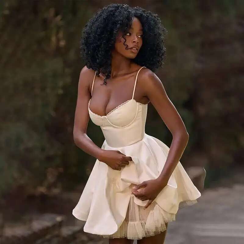 Townlike Waist Wrap A-line Women Spaghetti Strap Mini 2025 Spring Summer Dress Nightclub Sexy Party Dresses With Lining