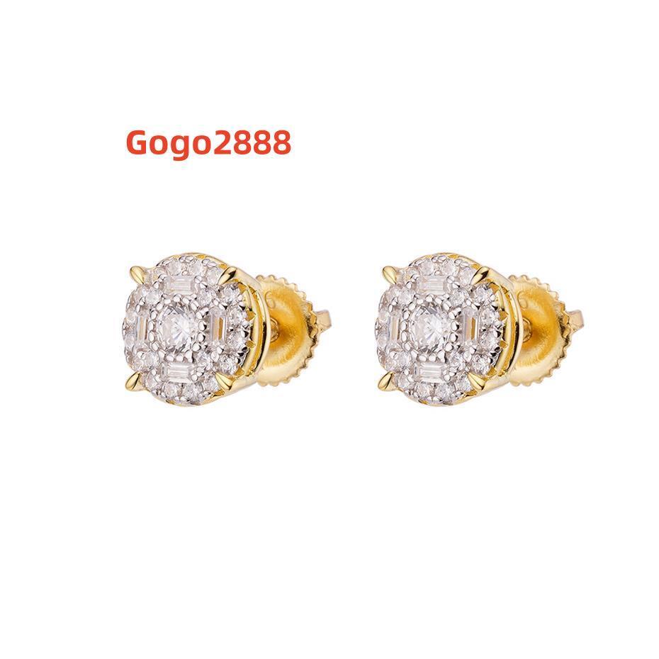 Hip Hop Custom Jewelry 8mm Iced Out Cubic Zircon Gold Plated 925 Sterling Silver Baguette Round Stud Earrings