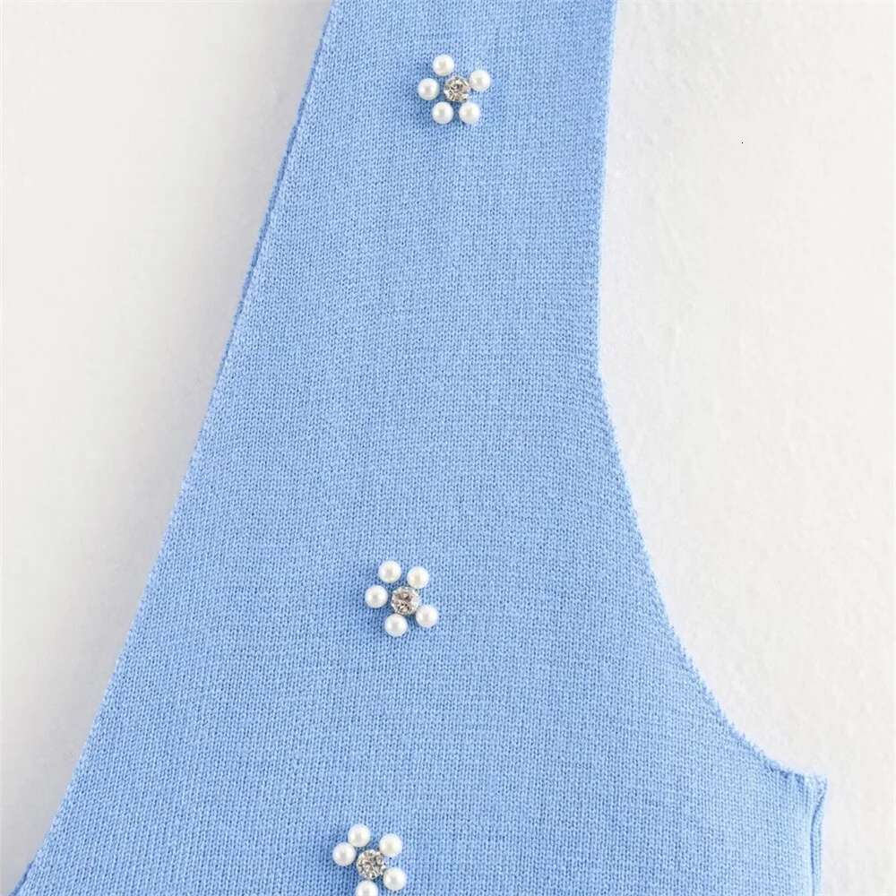Taop&Za Autumn New Women's Fashion Casual V-neck Sleeveless backless Jewelry Beaded Knitted Mini Dress