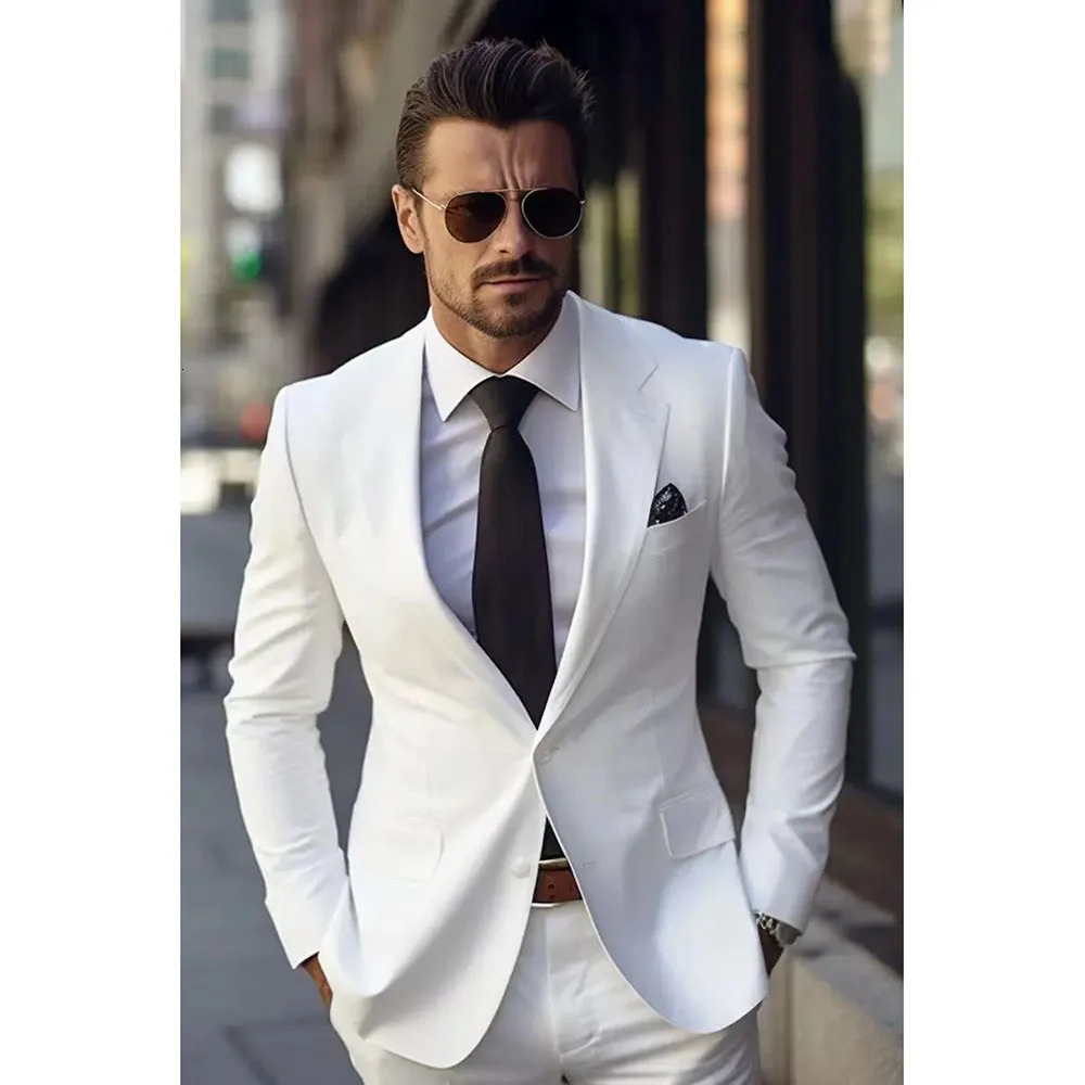 Mens twopiece set jacketpants single hole lapel clothing mens business wedding groom 250506