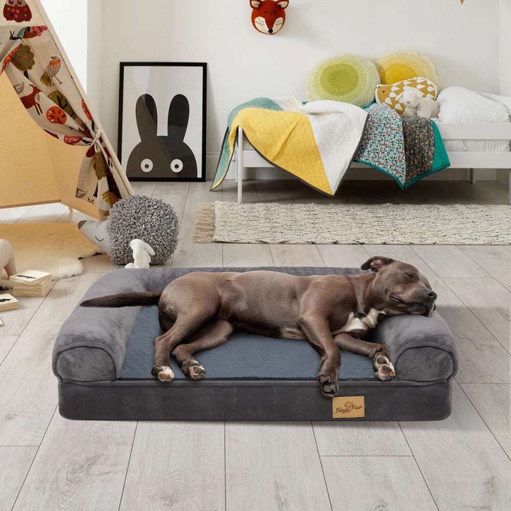 Extra Large Cozy Sofa-type Dog Sponge Foam Base Pet Crate Bed Couch Bedding with Bolster, Waterproof Cover