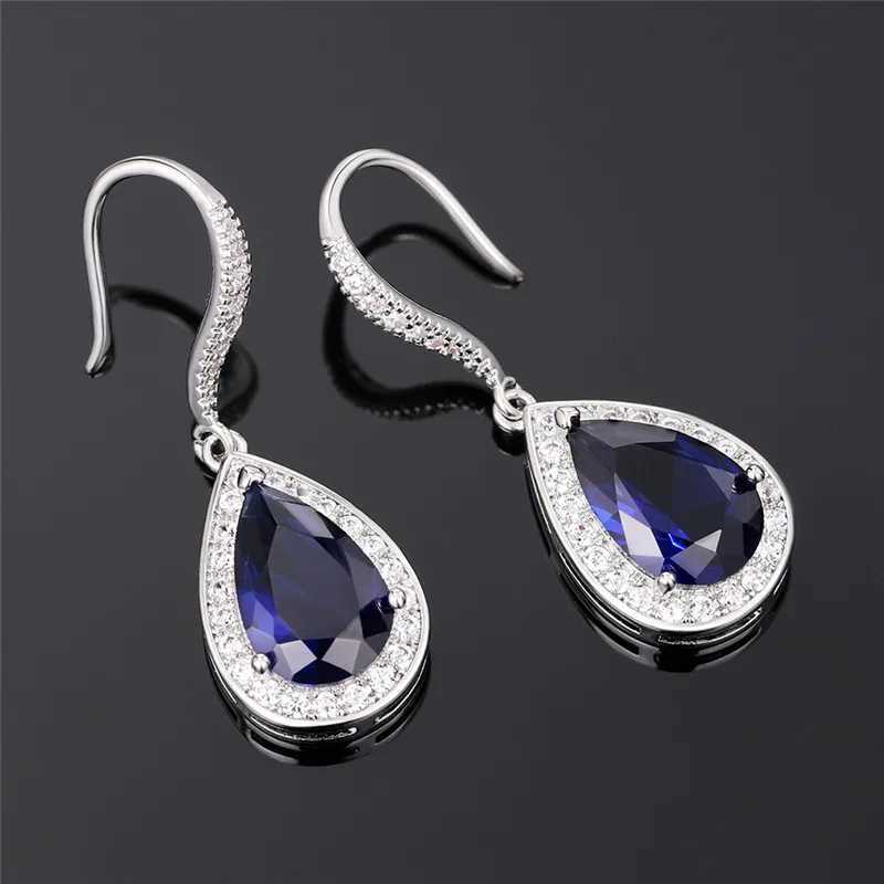 925 Silver Water Drop Blue Cubic Zirconia Dangle Earrings for Women Sparkling Engagement Wedding Female Earrings Hot Jewelry Y250510