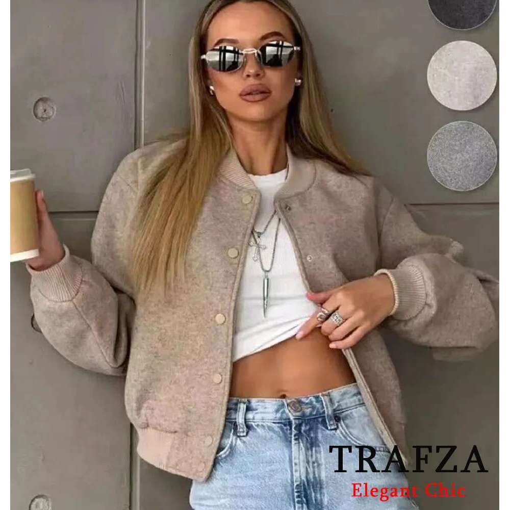 TRAFZA Casual Solid Soft Tweed Coat Women's Pocket Buttons New 2025 Spring Fall Fashion Simple Versatile Jacket