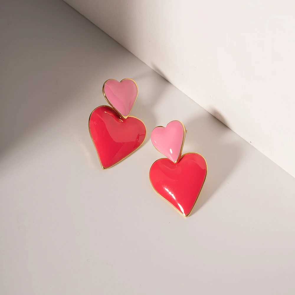 Uworld Fashion Pink Romantic Interpretation Sweet Heart Drop Stainless Steel Charm Jewelry for Women Gift womens earrings Y250510
