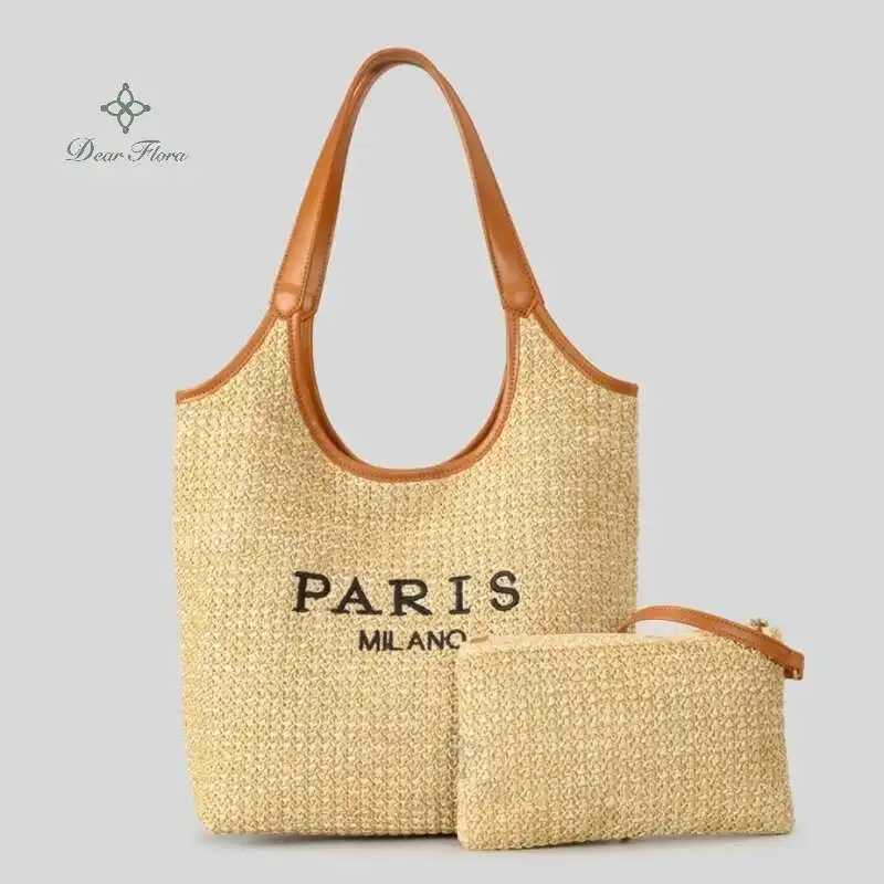 Womens Fashion Letters Straw Summer Beach Shoulder Bags Large Capacity Tote Bags Holiday Designer Casual Handmade Woven Handbags Z250513